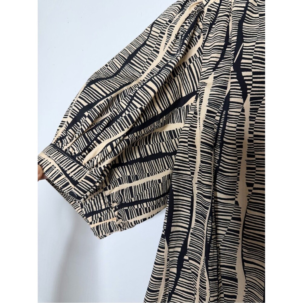 Nine West Boho Cotton Set sz L Belted Midi Skirt Puff Sleeve Top Neutral Resort - Picture 8 of 9